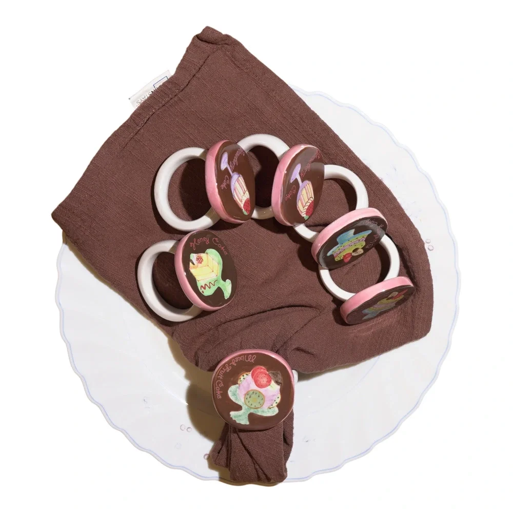 Vintage Pastel Dessert Ceramic Napkin Rings Set of 6